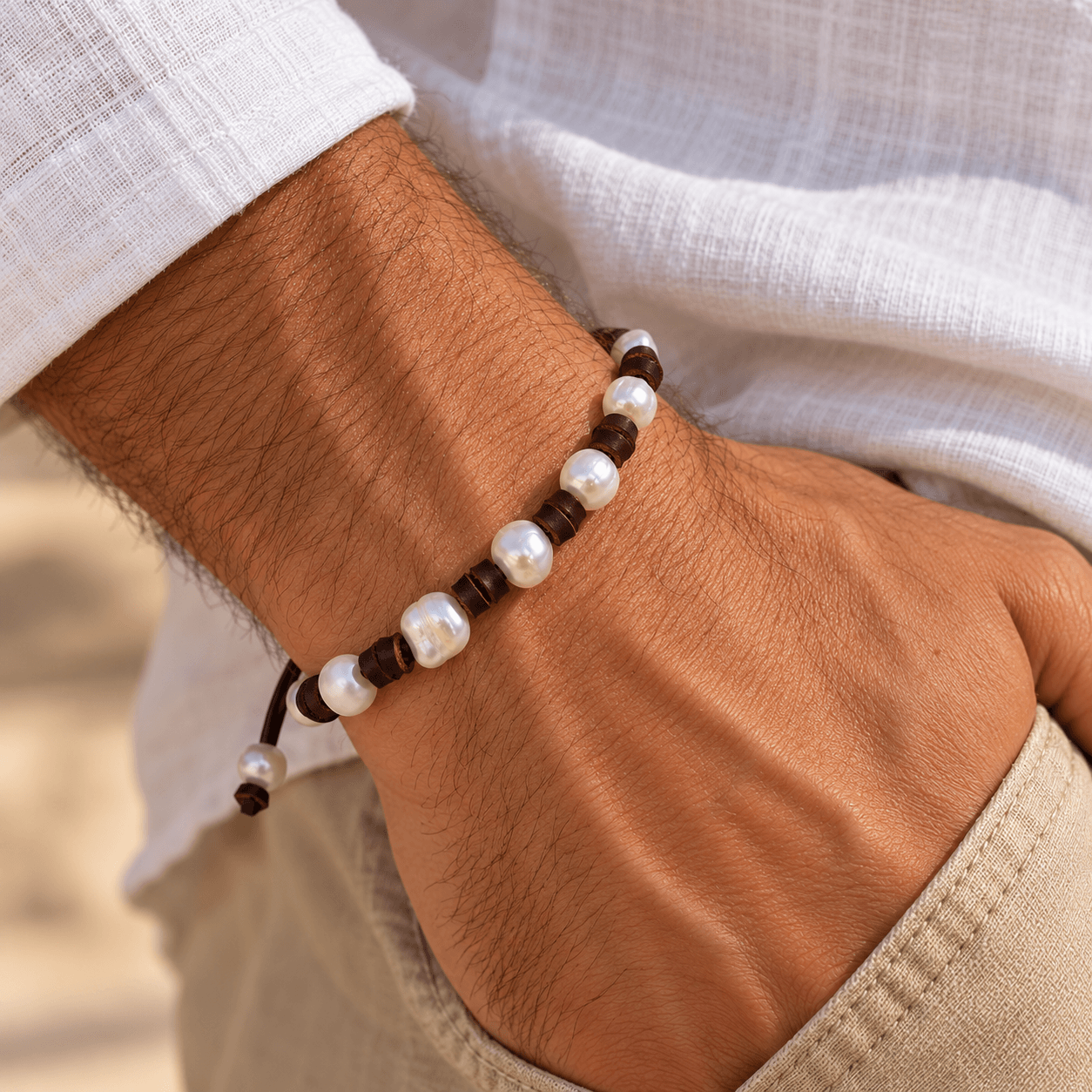Pulsera de Cuero y Perlas III - Imagen 3